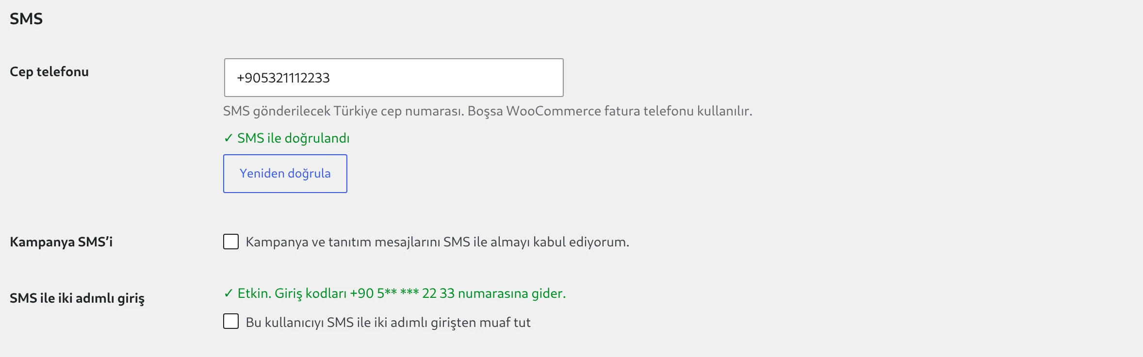 Profilde doğrulanmış numara